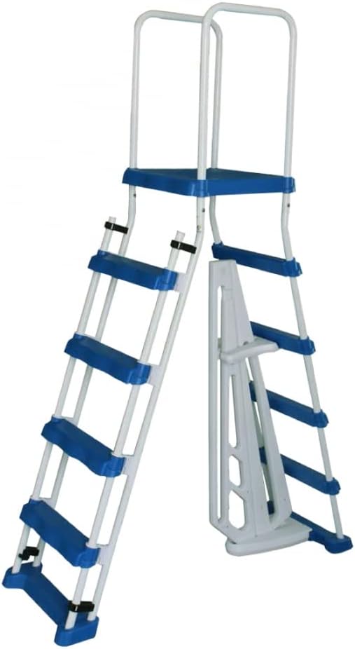 SWIMLINE HYDROTOOLS 5-Step A-Frame Pool Ladder, White & Blue - Fits Above Ground Pools with 48" to 52" Side Walls, With Handrails & Inside Barrier, 275 lb Weight Capacity