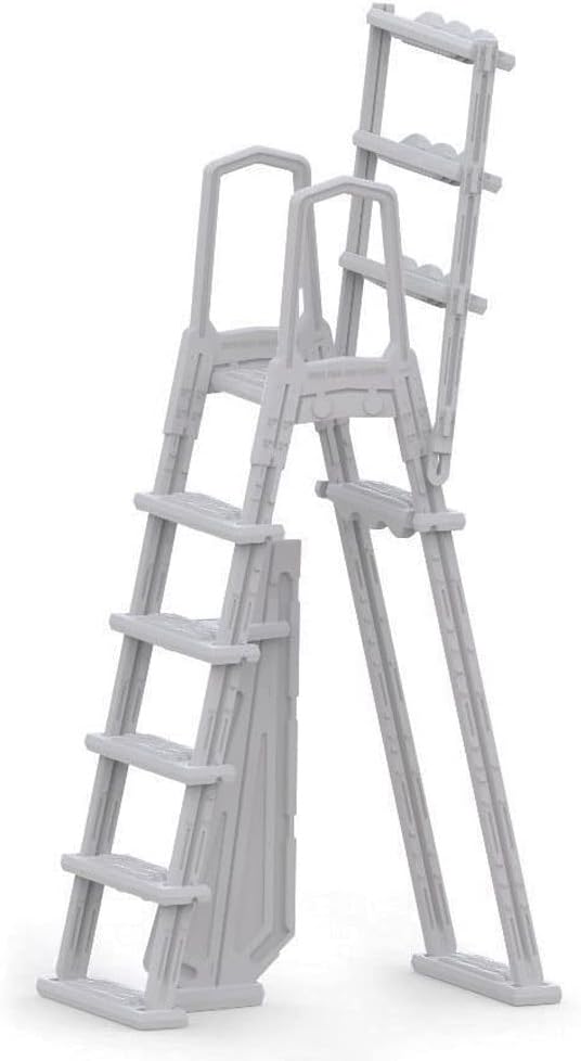 SWIMLINE HYDROTOOLS 5-Step A-Frame Pool Ladder, White & Blue - Fits Above Ground Pools with 48" to 52" Side Walls, With Handrails & Inside Barrier, 275 lb Weight Capacity
