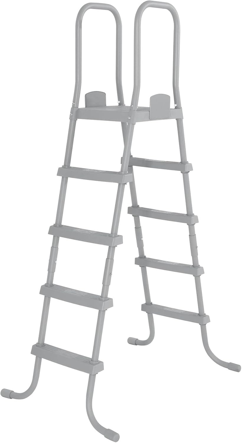 Bestway Flowclear 52 Inch Versatile Metal A Frame Above Ground Swimming Pool Ladder with Heavy Duty Plastic Double Sided Steps