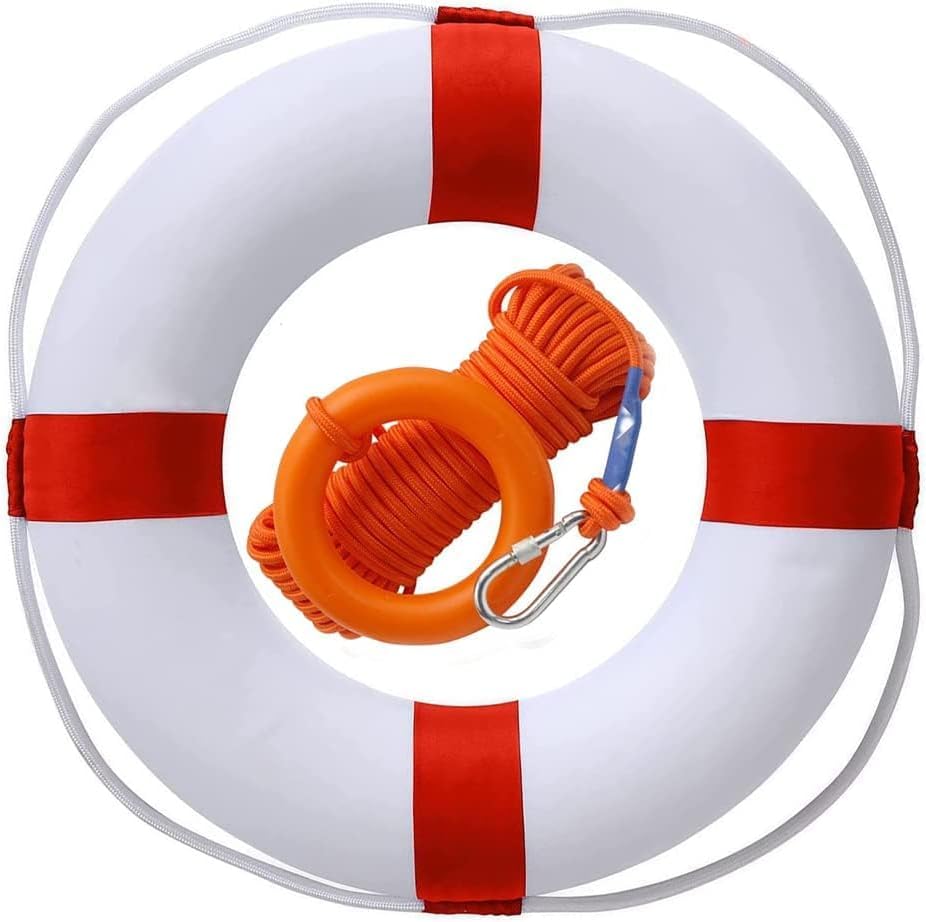 20 Inch Life Preserver Ring with Water Floating Lifesaving Rope 98.4FT Set, Swim Foam Buoy Swimming Pool Safety Throwing Ring Rope Rescue Lifeguard Wall Decoration