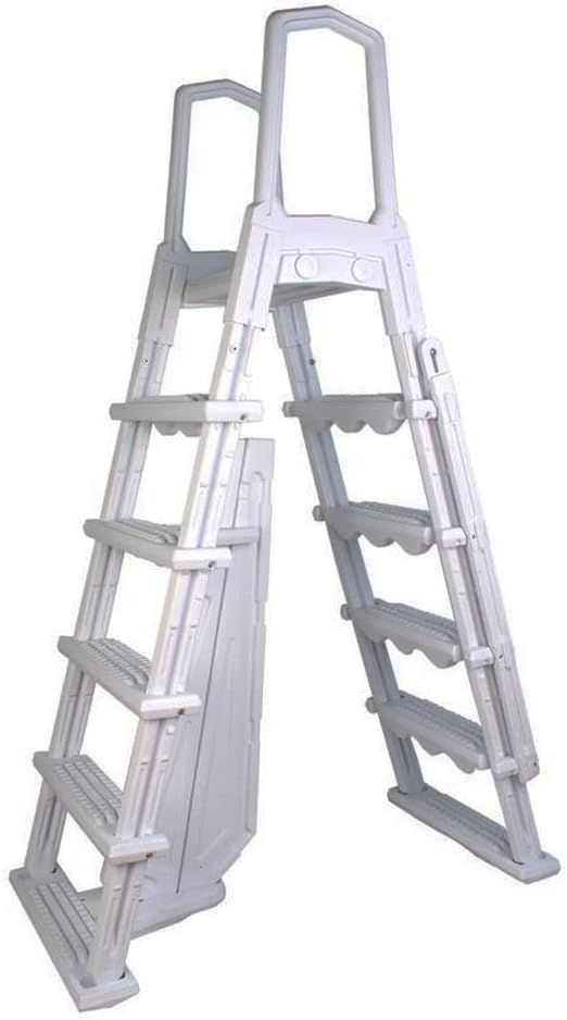 SWIMLINE HYDROTOOLS 5-Step A-Frame Pool Ladder, White & Blue - Fits Above Ground Pools with 48" to 52" Side Walls, With Handrails & Inside Barrier, 275 lb Weight Capacity