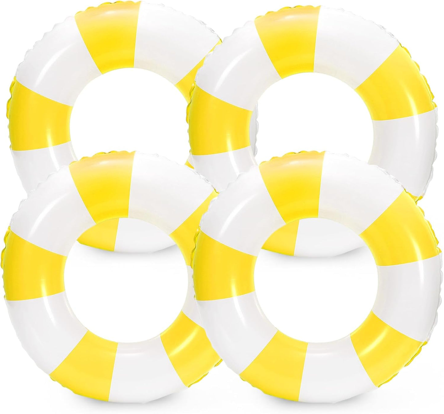 Whaline 4Pcs Inflatable Swimming Float Toy Striped Swim Ring Fun Print Pool Lounger Tube for Summer Swimming Beach Party