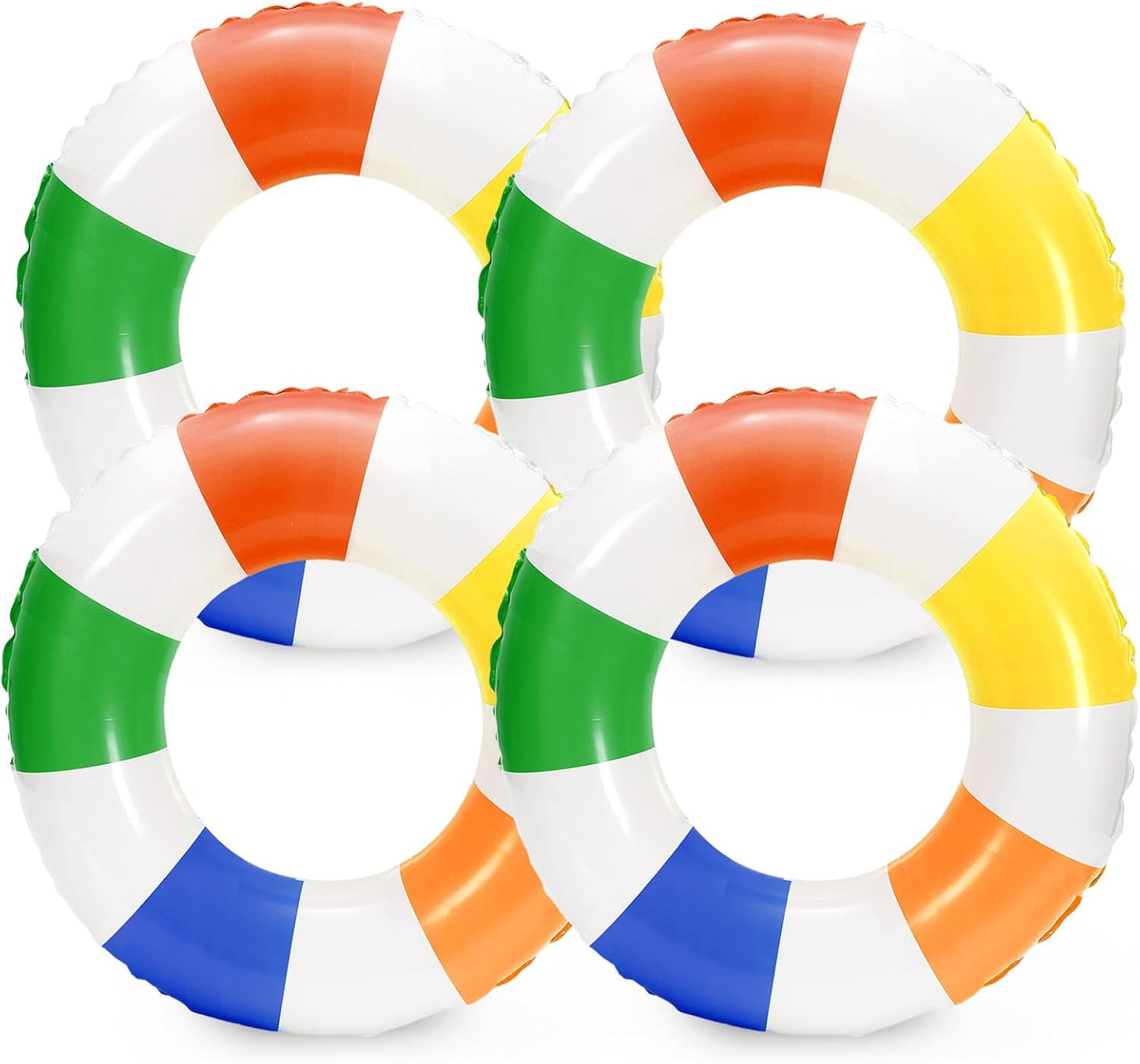 Whaline 4Pcs Inflatable Swimming Float Toy Striped Swim Ring Fun Print Pool Lounger Tube for Summer Swimming Beach Party