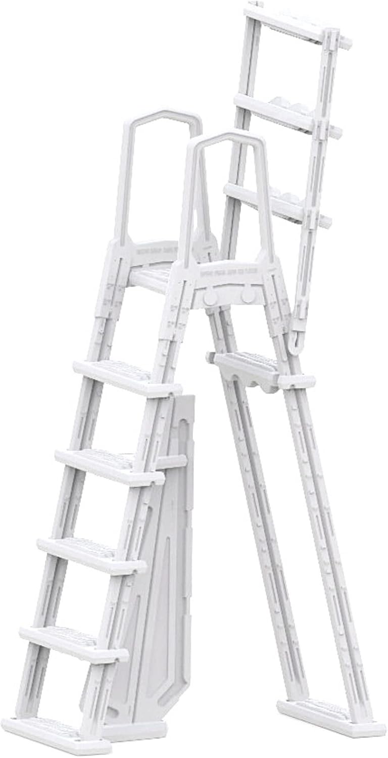 SWIMLINE HYDROTOOLS 5-Step A-Frame Pool Ladder, White & Blue - Fits Above Ground Pools with 48" to 52" Side Walls, With Handrails & Inside Barrier, 275 lb Weight Capacity