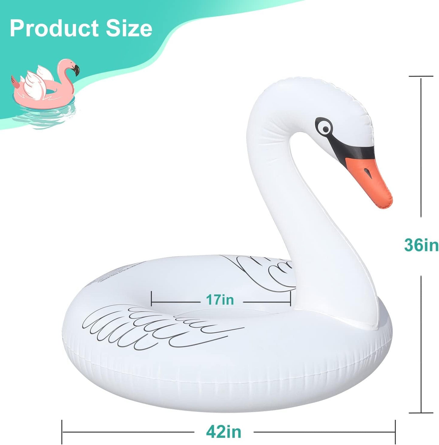 Inflatable Swan Pool Floats with Colorful Lights, FlyfreeU Solar Powered LED Color Changing Swan Swim Tube Rings, 42 Inch Large Pool Beach Floaties Lake Beach Floaty Summer Pool Raft Lounge for Adults