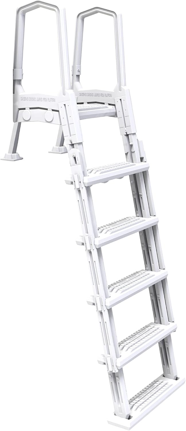 SWIMLINE HYDROTOOLS 5-Step A-Frame Pool Ladder, White & Blue - Fits Above Ground Pools with 48" to 52" Side Walls, With Handrails & Inside Barrier, 275 lb Weight Capacity