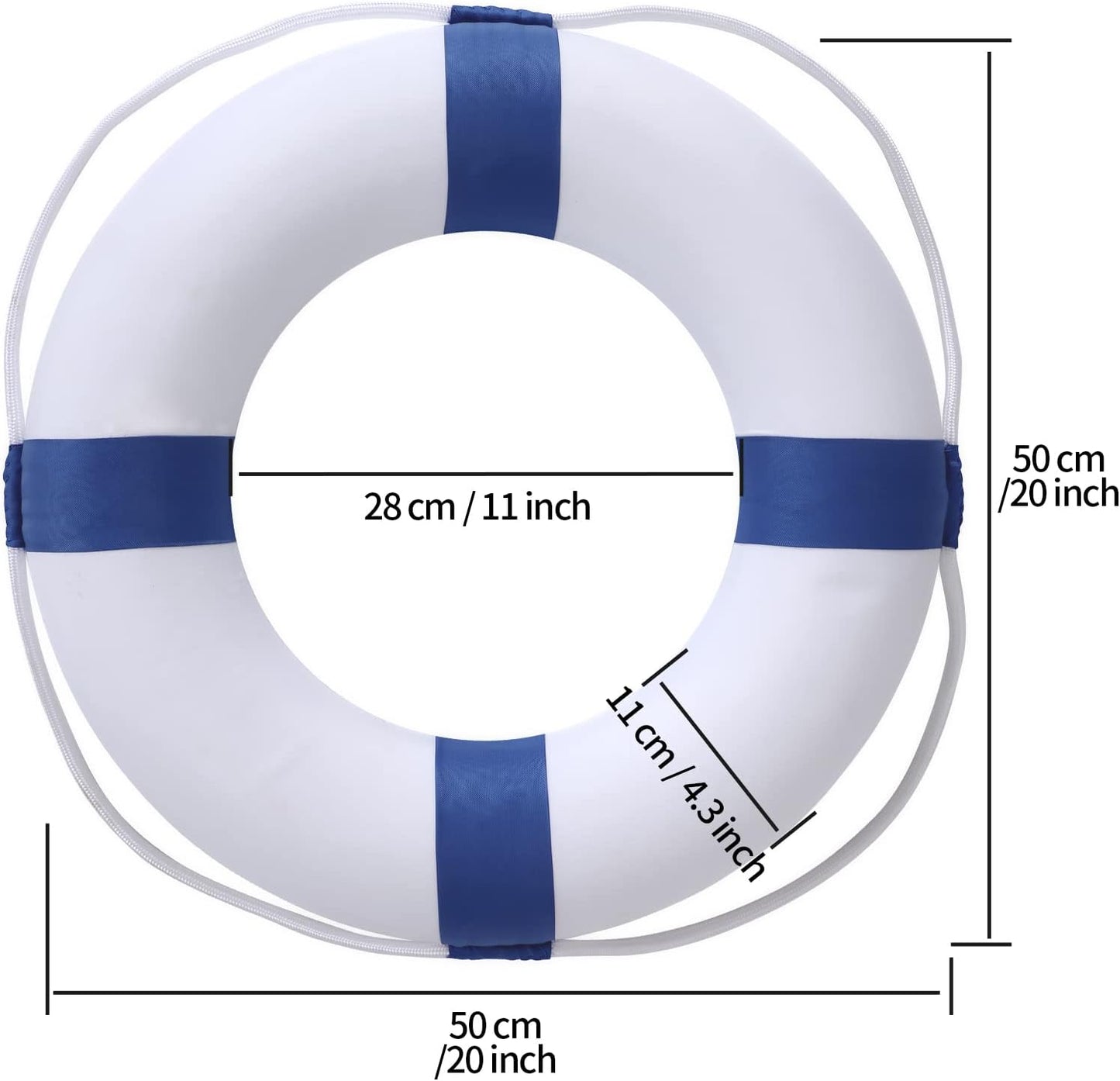 20 Inch / 50cm Pool Safety Life Preserver Throw Ring Buoy- Swim Foam Rings for Swimming Pool Wall Decoration with 98.4FT Water Floating Lifesaving Rope