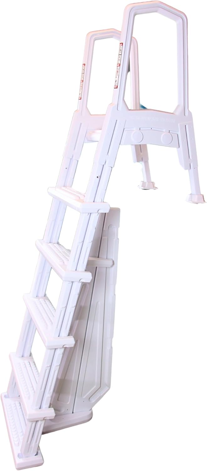 SWIMLINE HYDROTOOLS 5-Step A-Frame Pool Ladder, White & Blue - Fits Above Ground Pools with 48" to 52" Side Walls, With Handrails & Inside Barrier, 275 lb Weight Capacity