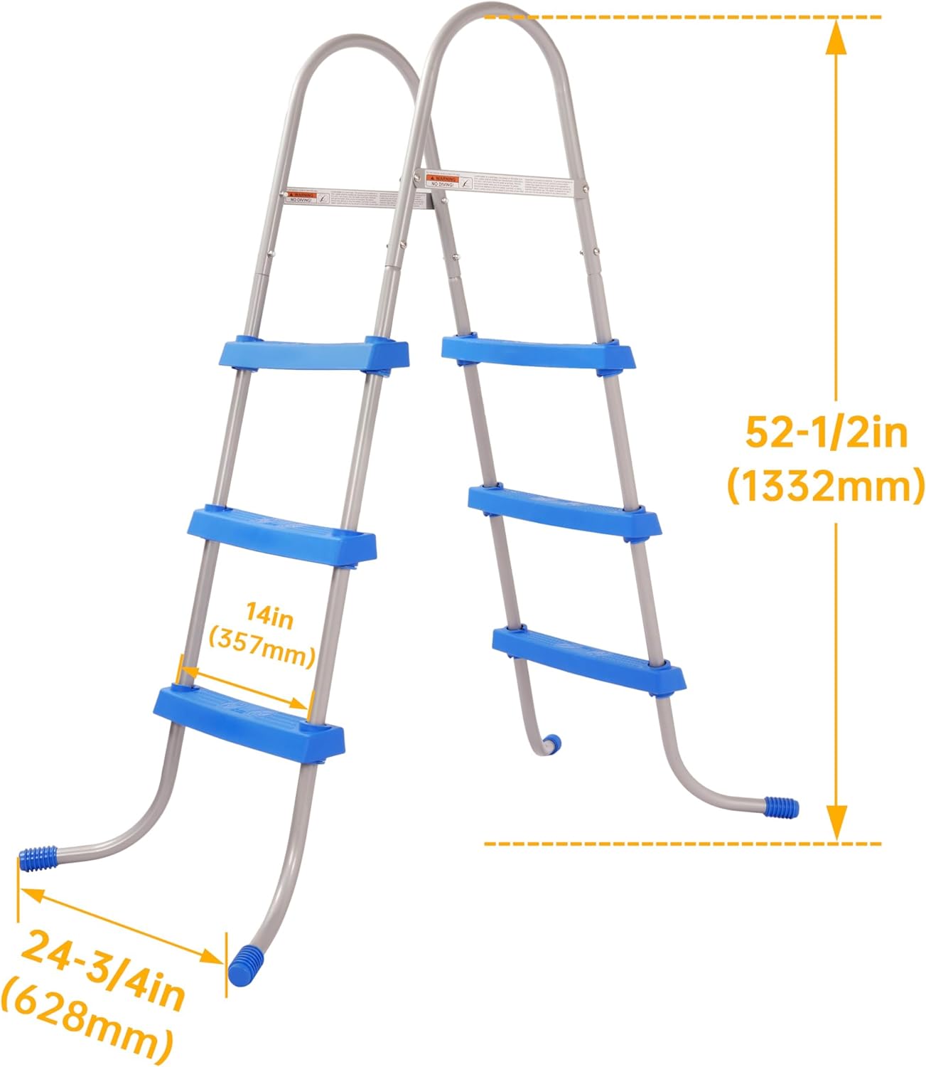 KUAFU 36 Inch Swimming Pool Ladder Above Ground W/ 3 Plastic Removable Steps Non-Slip Heavy Duty Steel Blue