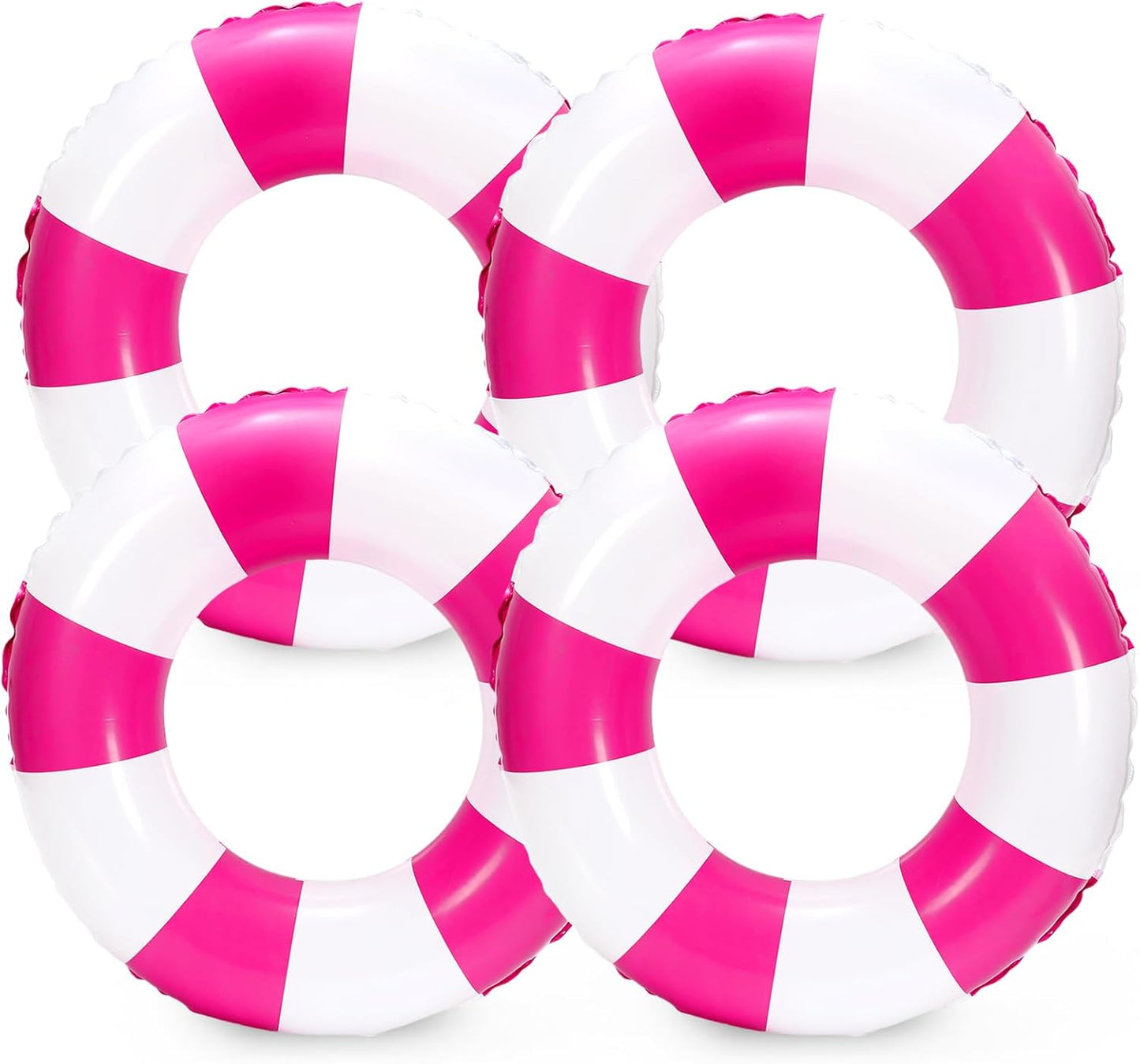 Whaline 4Pcs Inflatable Swimming Float Toy Striped Swim Ring Fun Print Pool Lounger Tube for Summer Swimming Beach Party