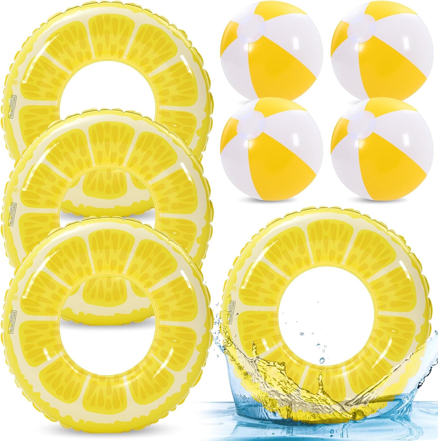 Lewtemi 8 Pcs Fruit Pool Floats Watermelon Swimming Rings Watermelon Beach Balls Inflatable Pool Floaties Inflatable Tubes Floaties Toys Hawaiian Beach Summer Tropical Party for Adult