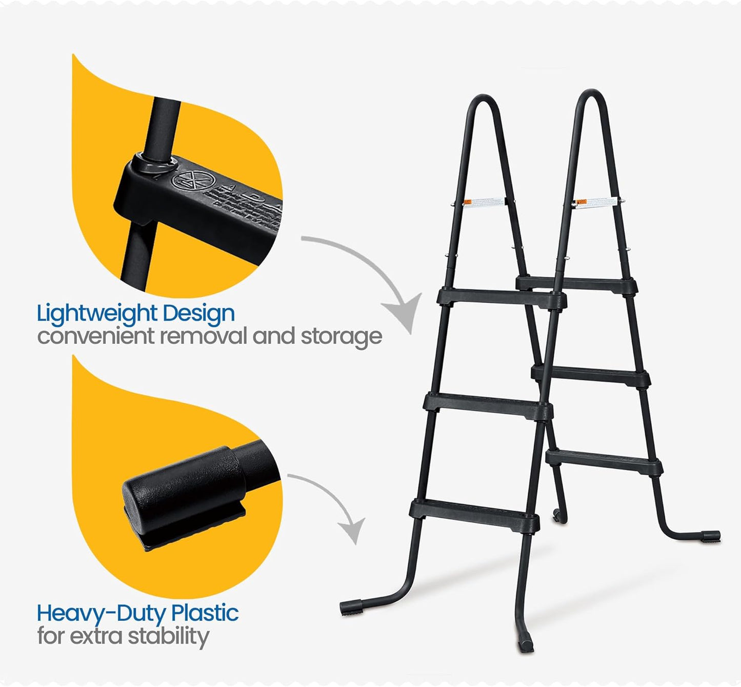 Funsicle SureStep 3 Step Lightweight Steel Outdoor Above Ground Swimming Pool Ladder with Non Slip Feet for Outdoor Use, Black