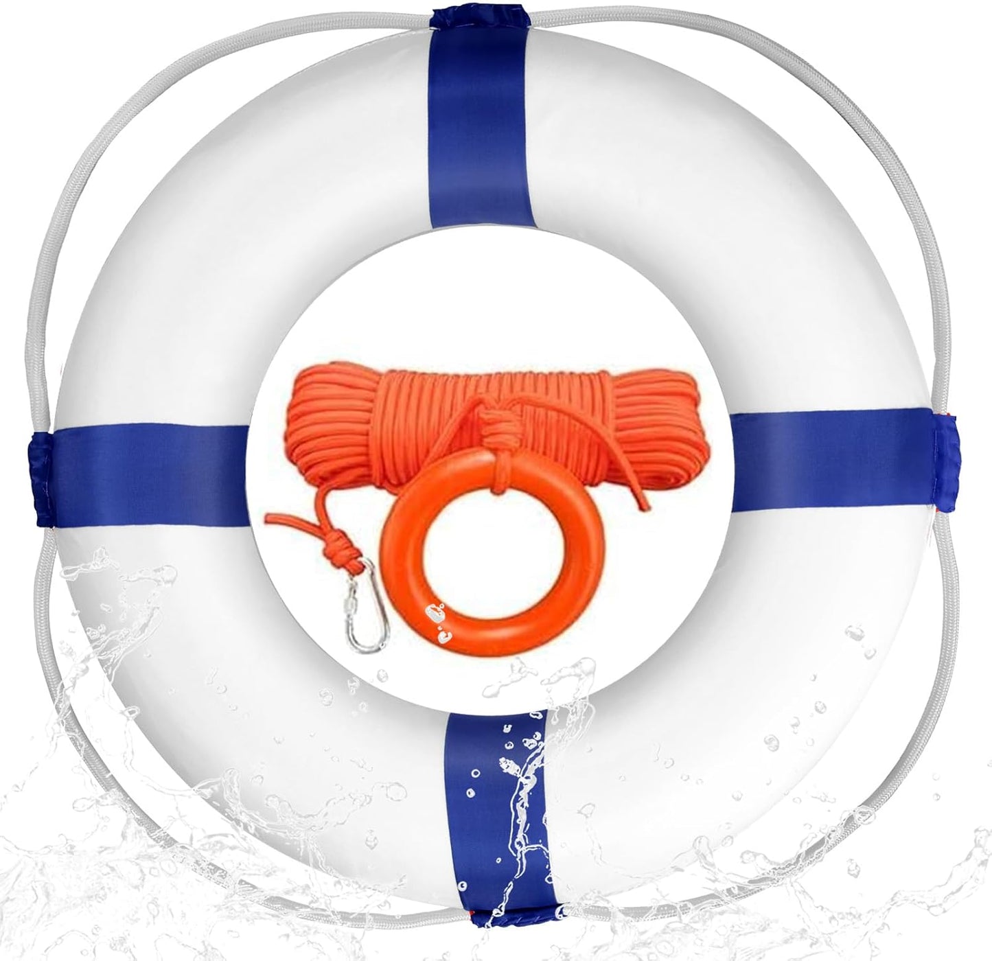 Swim Foam Buoy Set, 20inch Life Preserver Pool Safety Throw Ring with Water Floating Lifesaving Rope 98.4FT Set,Foam Swimming Tube Pool Ring Wall Decoration,Throwable Flotation Device