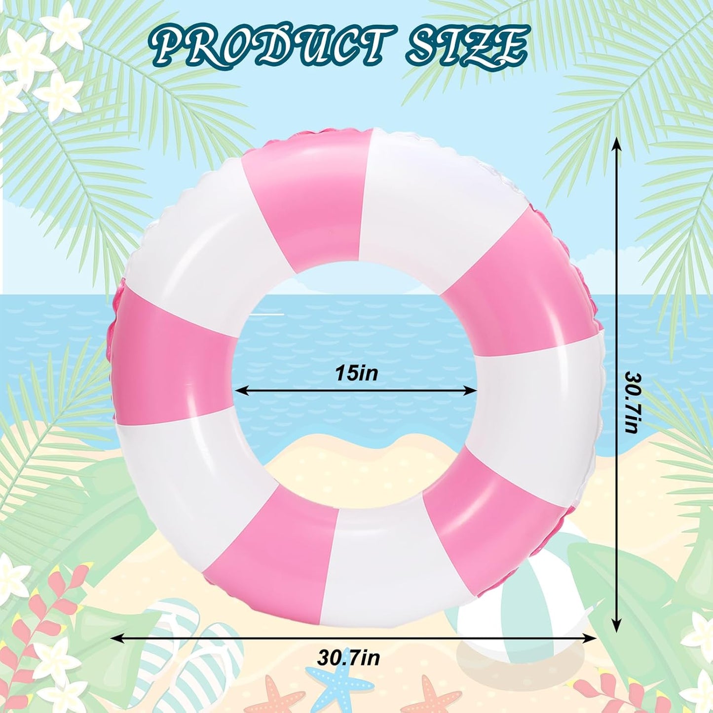 Whaline 4Pcs Inflatable Swimming Float Toy Striped Swim Ring Fun Print Pool Lounger Tube for Summer Swimming Beach Party