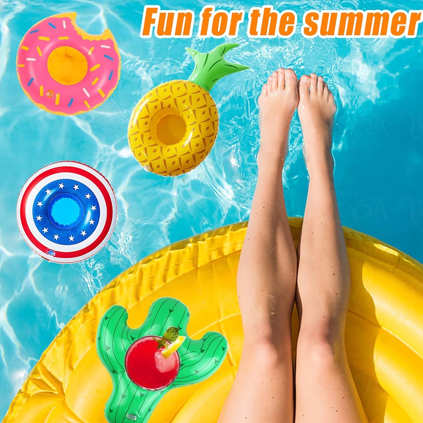 LanMa 120 Pcs Inflatable Drink Holders Bulk Pool Drink Floats Cup Holder with Pump for Swimming Pool Party