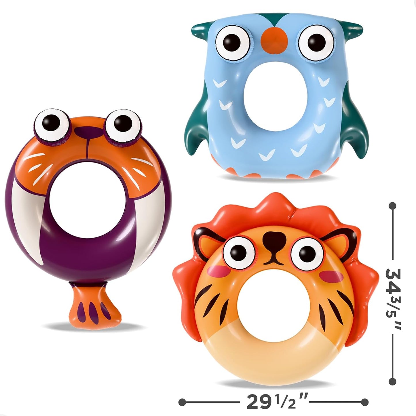 Pool Wave Kids Swim Rings Pool Floats, Toddler Inflatable Animal Swimming Tube Floaties, Summer Outdoor Water Floating Toy, Family Party Gift 3 4 5 6 7 8 9 Year Old Boy Girl Children Teen - 3 Pack