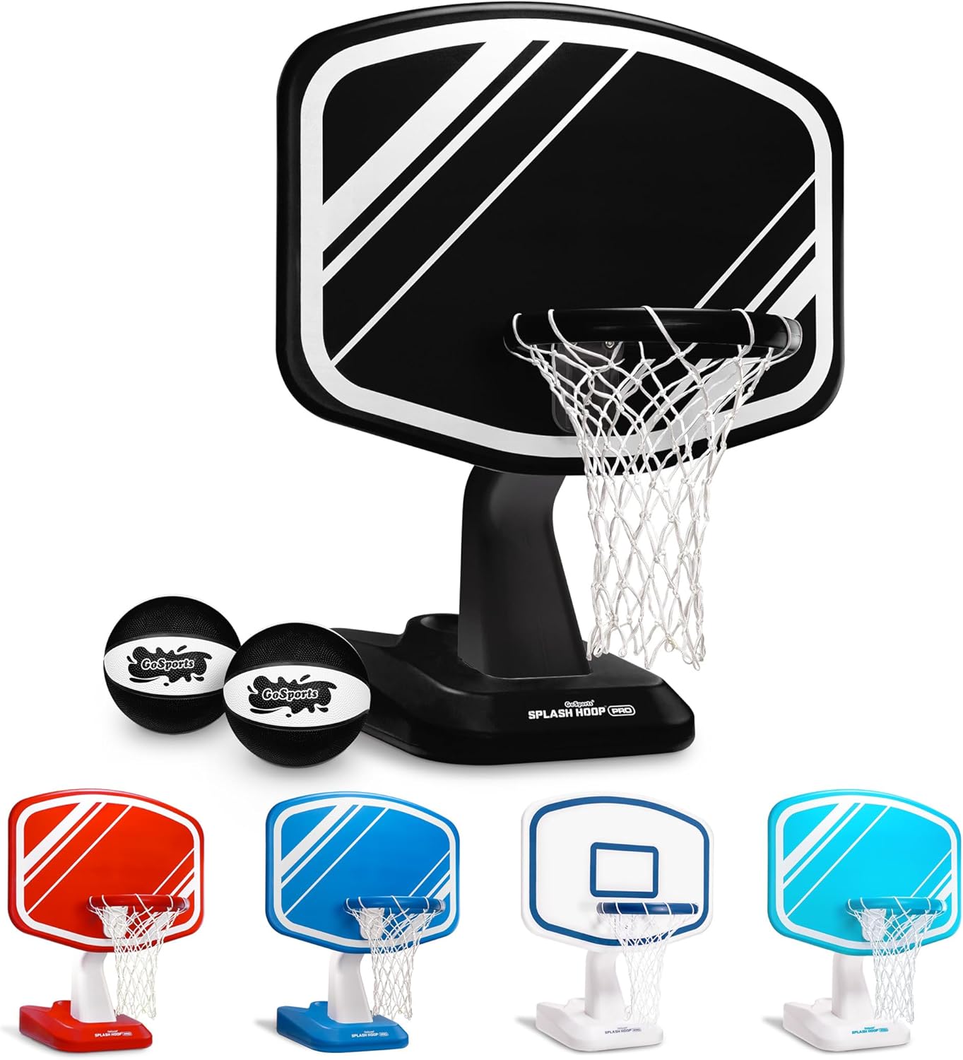 GoSports Splash Hoop PRO Swimming Pool Basketball Game - Includes Poolside Water Basketball Hoop, 2 Balls and Pump - Blue