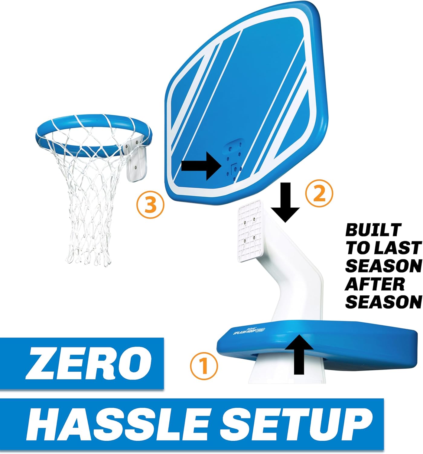 GoSports Splash Hoop PRO Swimming Pool Basketball Game - Includes Poolside Water Basketball Hoop, 2 Balls and Pump - Blue