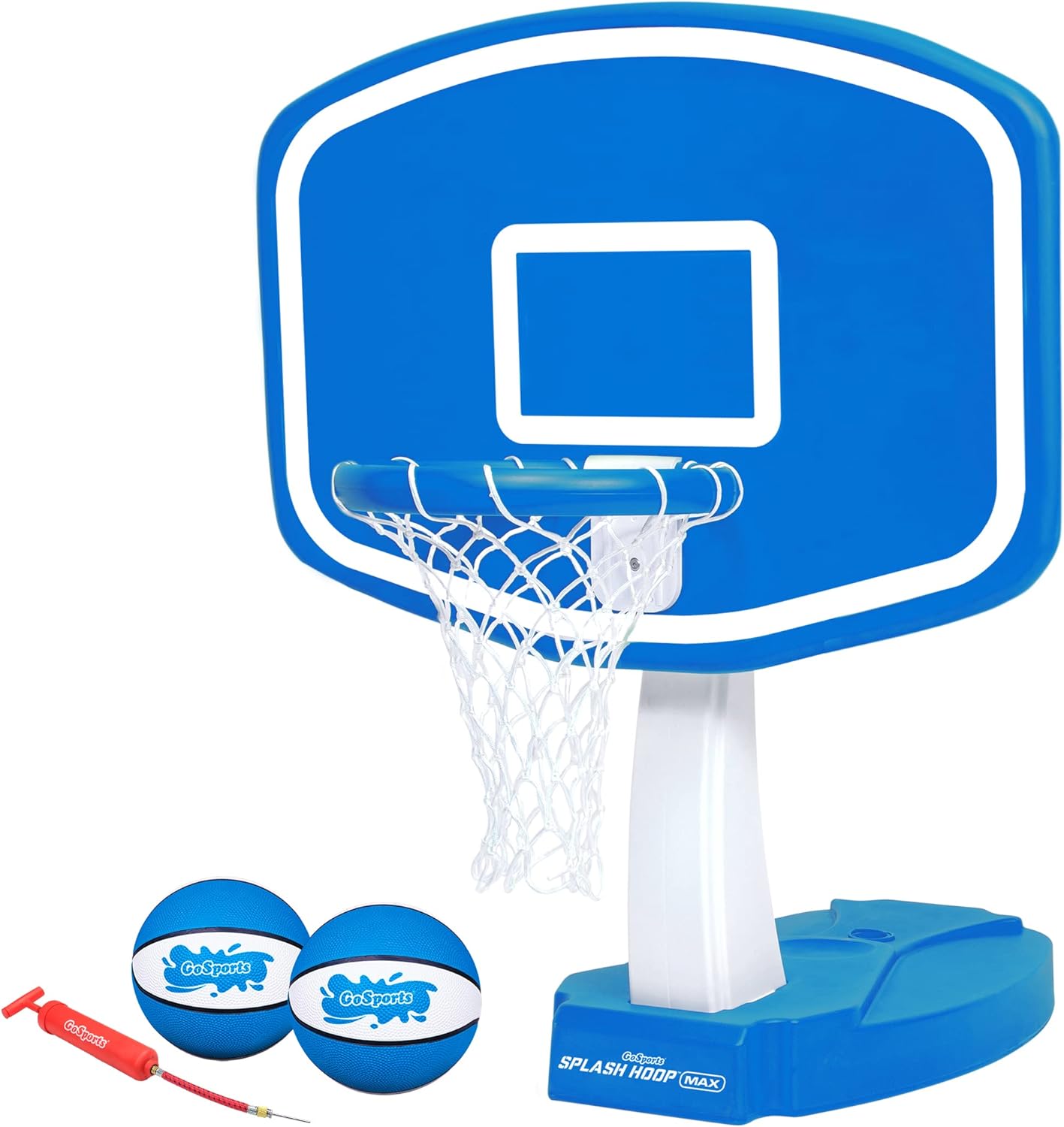 GoSports Splash Hoop PRO Swimming Pool Basketball Game - Includes Poolside Water Basketball Hoop, 2 Balls and Pump - Blue
