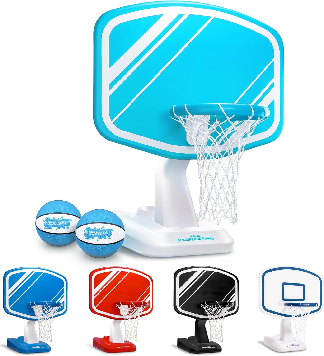 GoSports Splash Hoop PRO Swimming Pool Basketball Game - Includes Poolside Water Basketball Hoop, 2 Balls and Pump - Blue