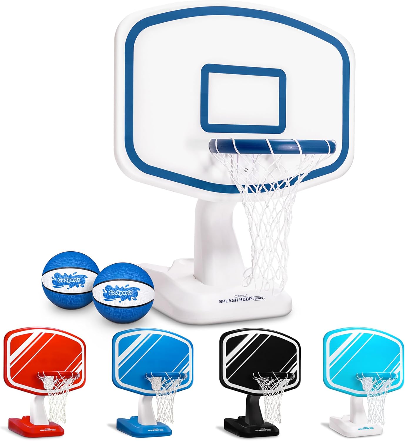 GoSports Splash Hoop PRO Swimming Pool Basketball Game - Includes Poolside Water Basketball Hoop, 2 Balls and Pump - Blue