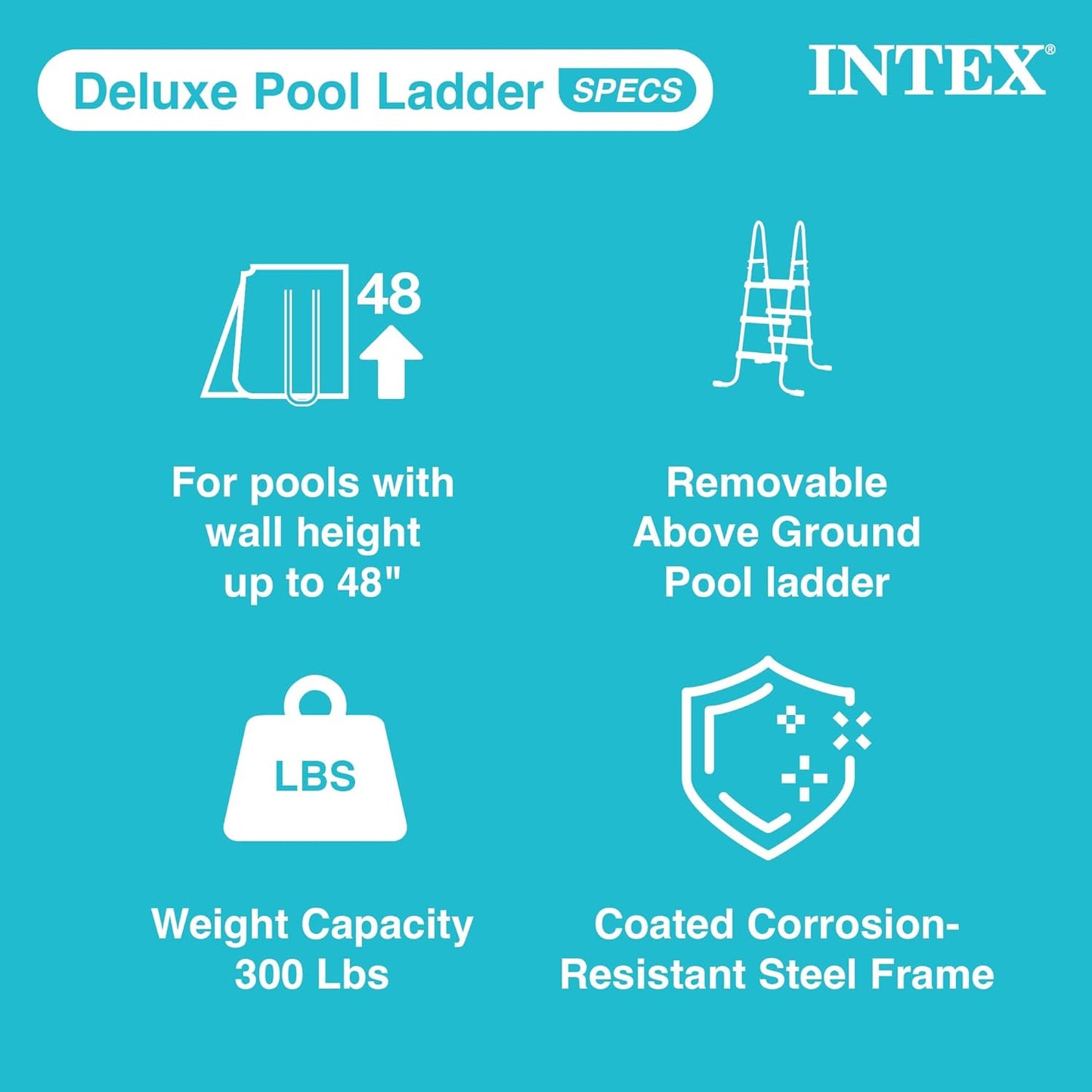 Intex 28076E Deluxe Pool Ladder with Removable Steps for Intex Pools with Wall Height of 48 Inch