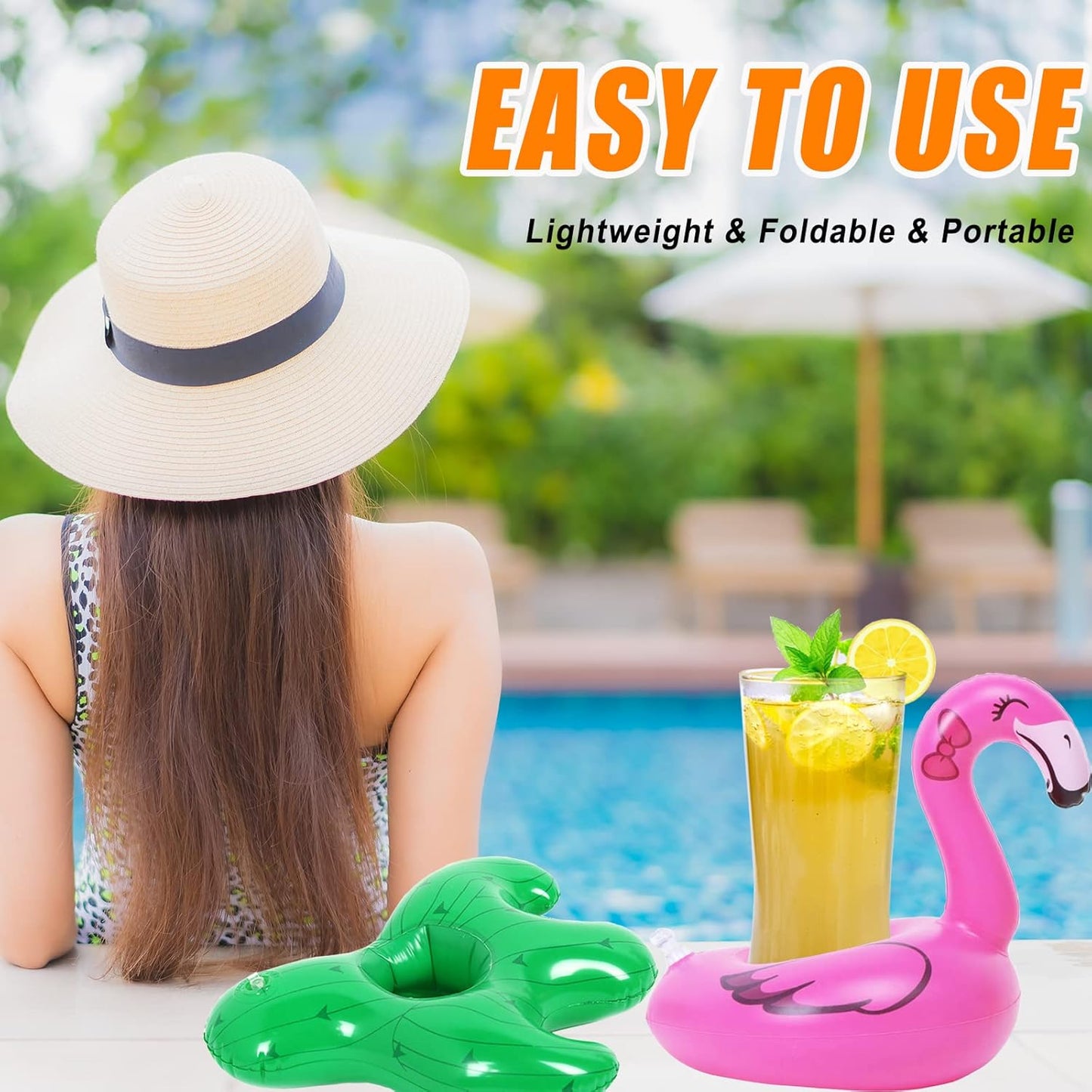 LanMa 120 Pcs Inflatable Drink Holders Bulk Pool Drink Floats Cup Holder with Pump for Swimming Pool Party