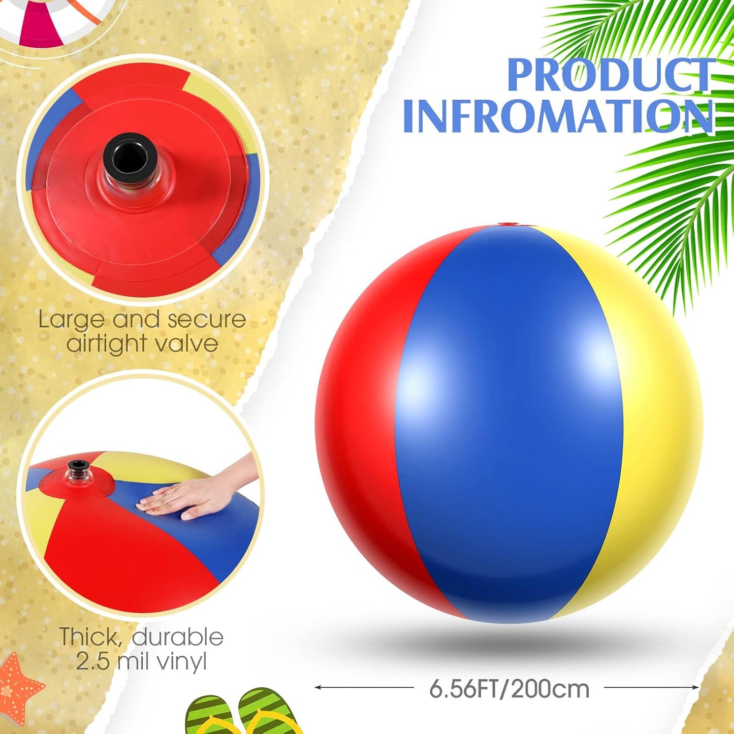 78 Inch Giant Beach Ball Jumbo Inflatable Balls Oversized Adult Beach Toys Plastic Huge Water Balls for Swimming Pool Summer Beach Seaside Water Games Outdoor Indoor Party