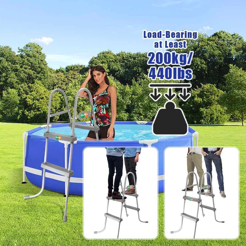 YUEWO 36" 2-Step Steel Frame Above Ground Swimming Pool Ladder with Non-Slip Plastic Steps for Entry and Exit System Swim Pools