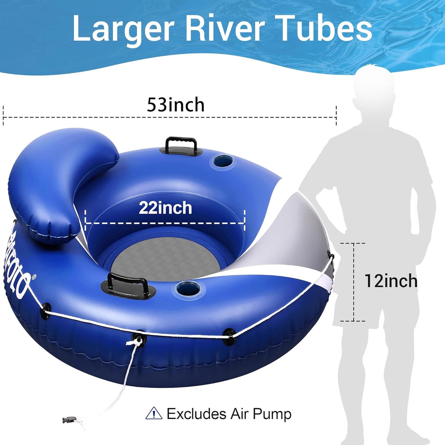 River Tubes for Floating Heavy Duty, Pool Float Adult,53" Inflatable Float Tube for Beach Lake Rafting, River Floats with Mesh Bottom