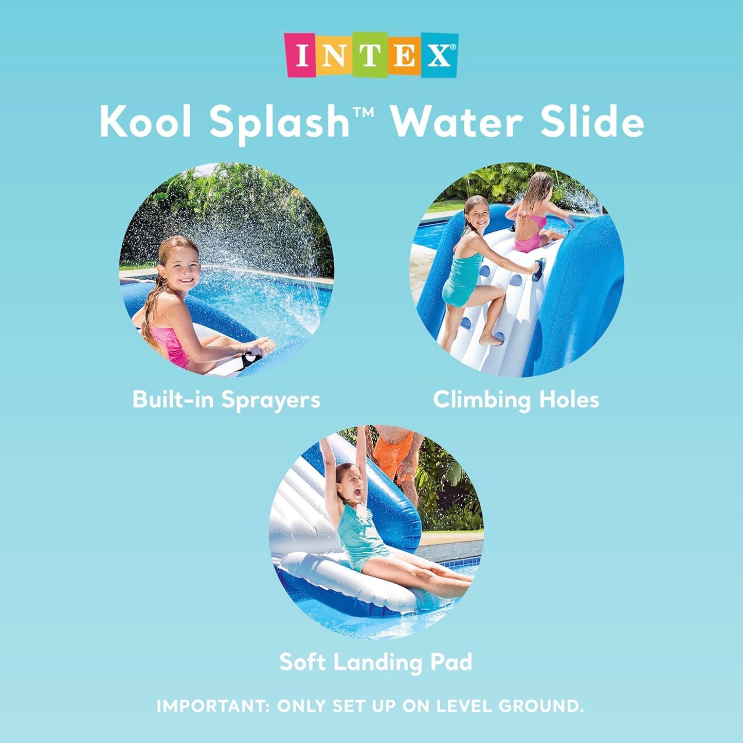 Intex Kool Splash Inflatable Water Slide Swimming Pool Play Center with Built in Sprayers for Kids and Adults, Ages 6 and Up, Blue