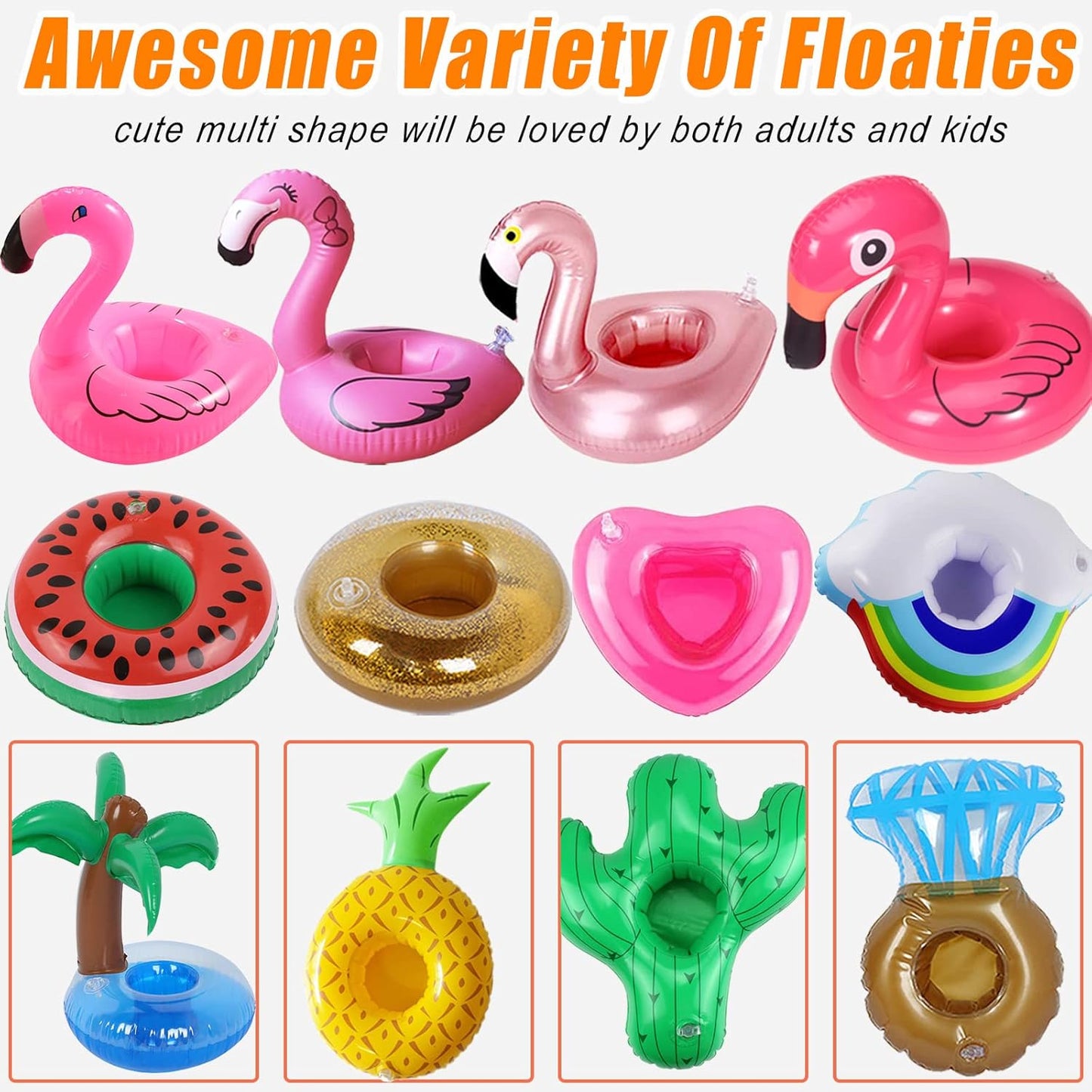 LanMa 120 Pcs Inflatable Drink Holders Bulk Pool Drink Floats Cup Holder with Pump for Swimming Pool Party