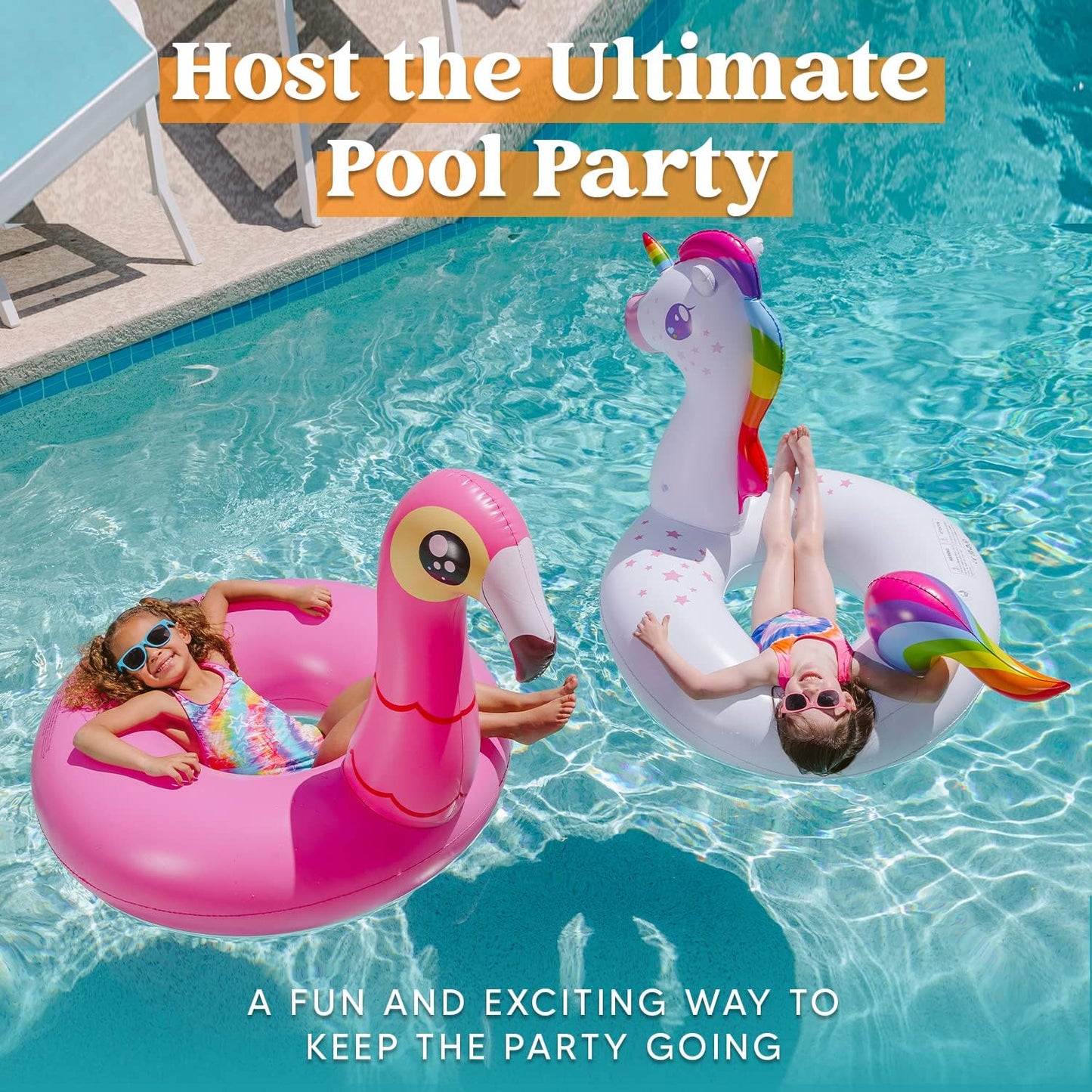 JOYIN 2-Pack Flamingo Unicorn Pool Float - Fun Floaties Inflatable Swimming Pool Tubes Toys Party Decorations, Summer Vacation Lake Beach Floaty Swim Rings Raft Lounger for Adults & Kids