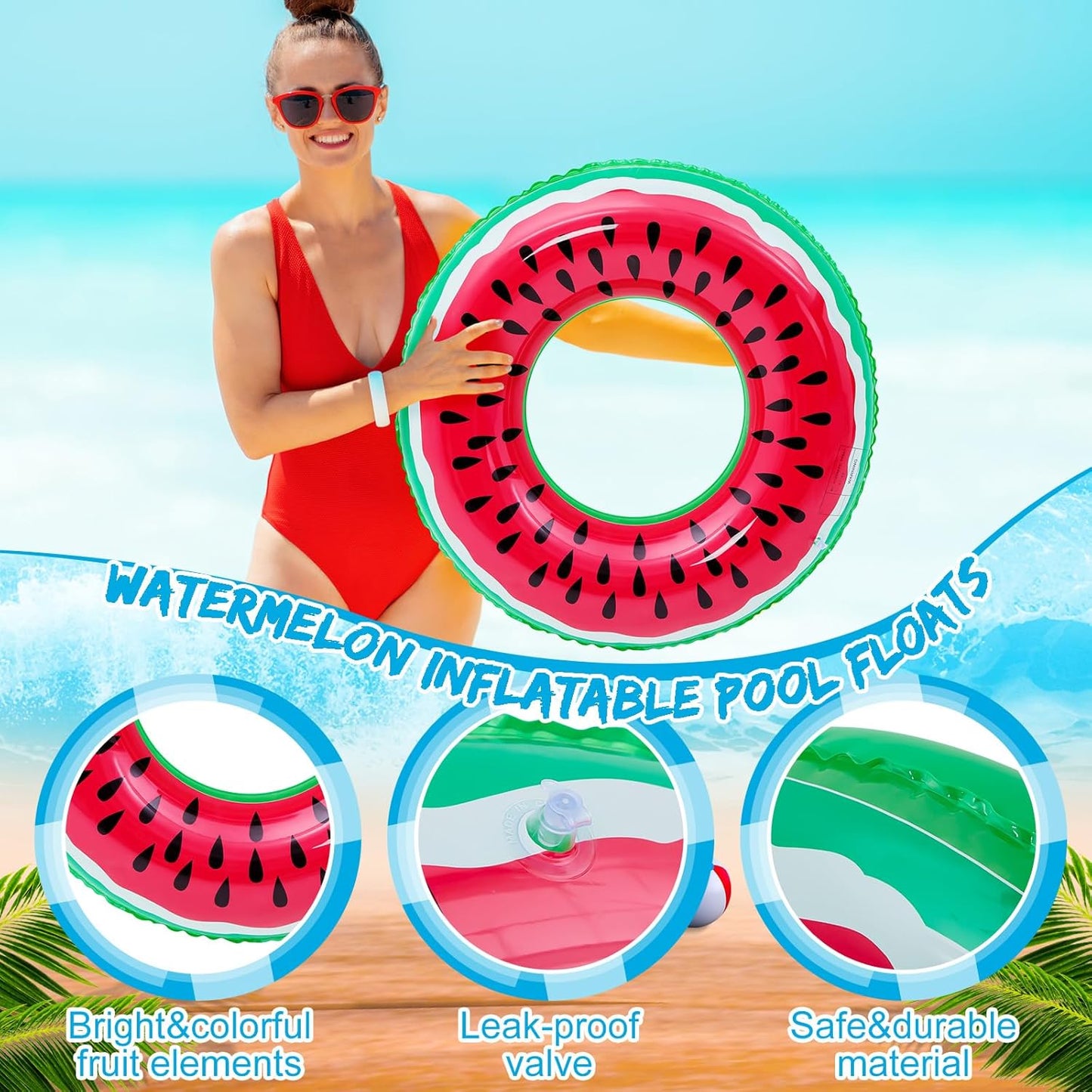 Lewtemi 8 Pcs Fruit Pool Floats Watermelon Swimming Rings Watermelon Beach Balls Inflatable Pool Floaties Inflatable Tubes Floaties Toys Hawaiian Beach Summer Tropical Party for Adult