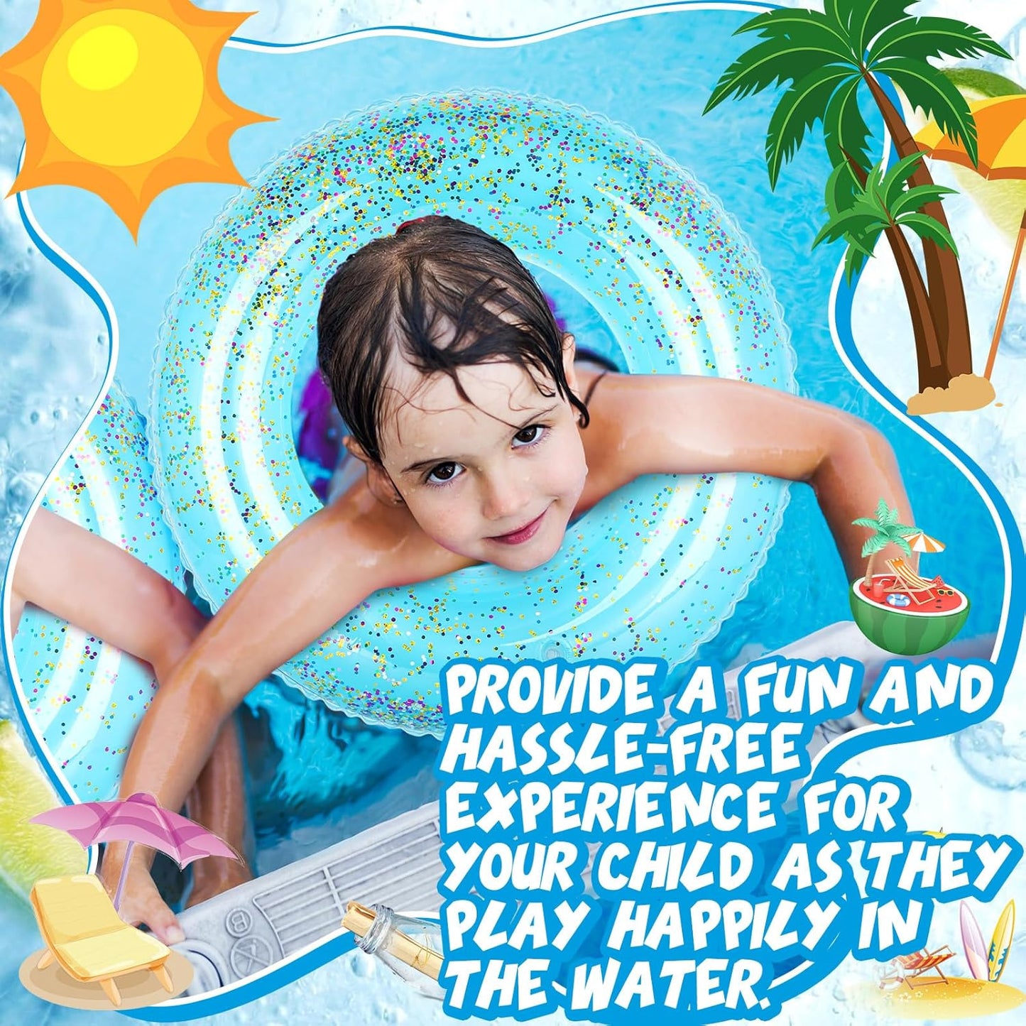 12 Pcs Summer Swim Rings with Glitter Fun Inflatable Pool Float Round Shaped Swimming Pool Tubes for Beach Party Supplies