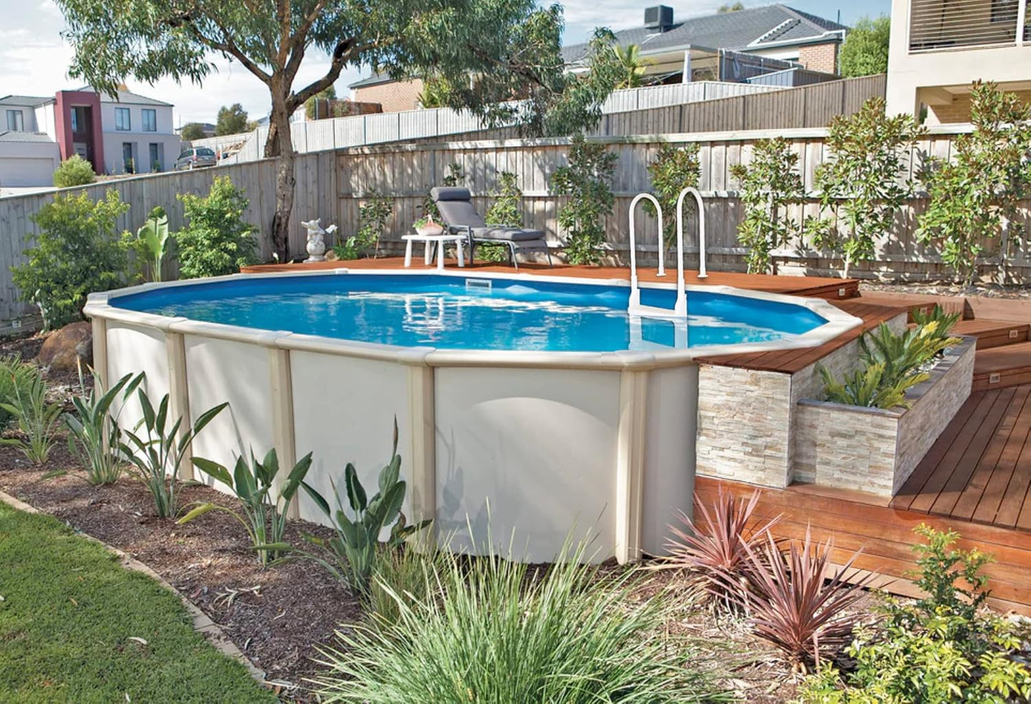 Main Access Easy Incline White Pool Deck Ladder for 48 to 54 Inch Above Ground Pools