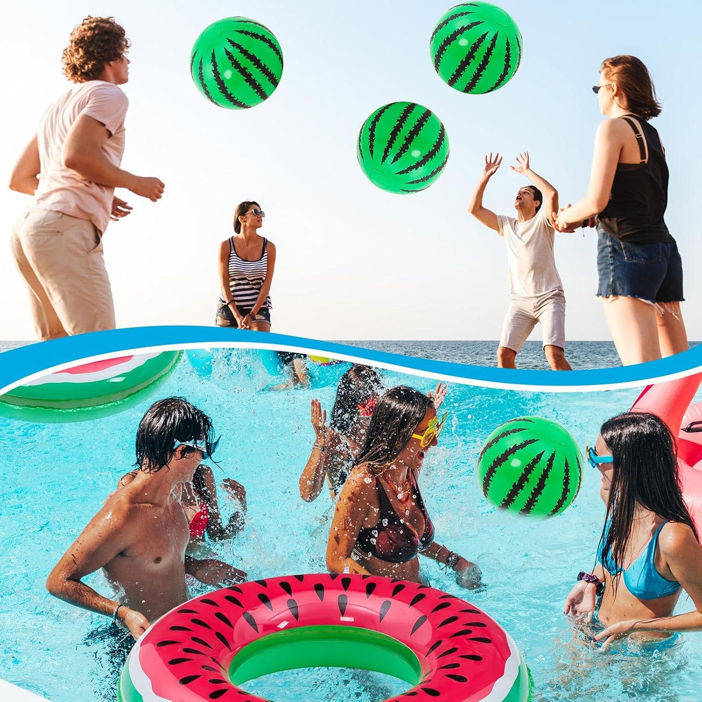 Lewtemi 8 Pcs Fruit Pool Floats Watermelon Swimming Rings Watermelon Beach Balls Inflatable Pool Floaties Inflatable Tubes Floaties Toys Hawaiian Beach Summer Tropical Party for Adult