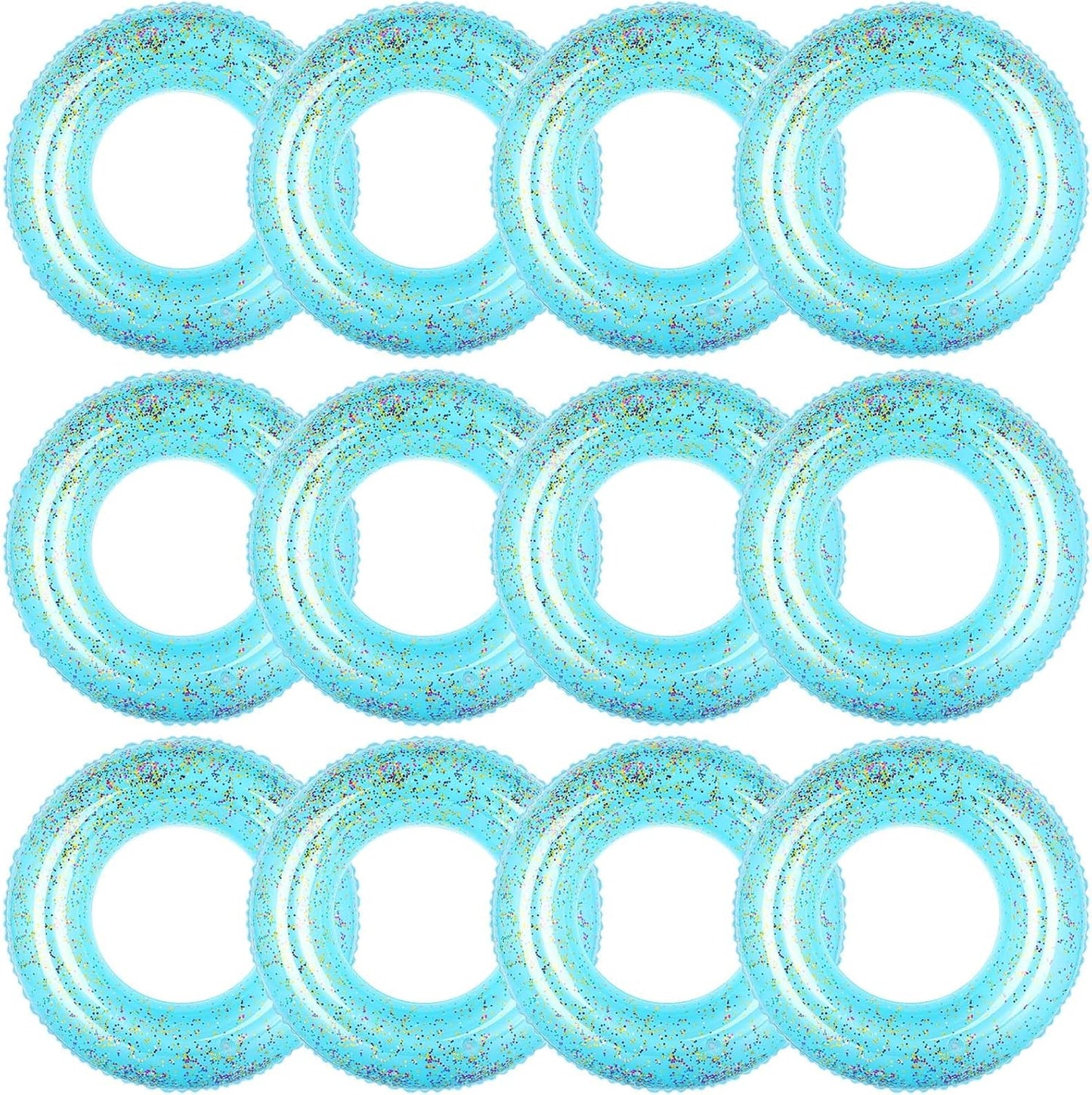 12 Pcs Summer Swim Rings with Glitter Fun Inflatable Pool Float Round Shaped Swimming Pool Tubes for Beach Party Supplies