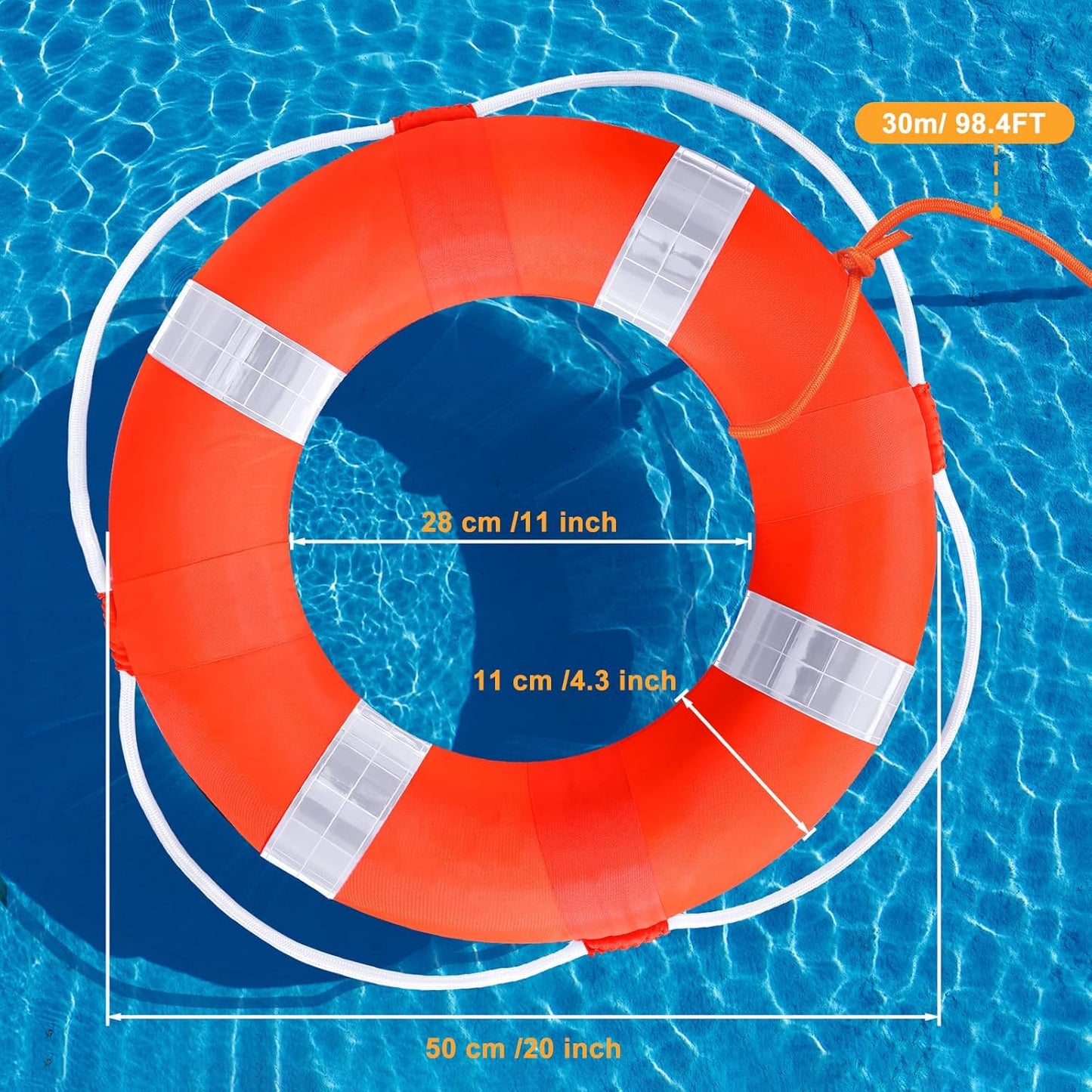 Swim Foam Buoy Set, 20inch Life Preserver Pool Safety Throw Ring with Water Floating Lifesaving Rope 98.4FT Set,Foam Swimming Tube Pool Ring Wall Decoration,Throwable Flotation Device