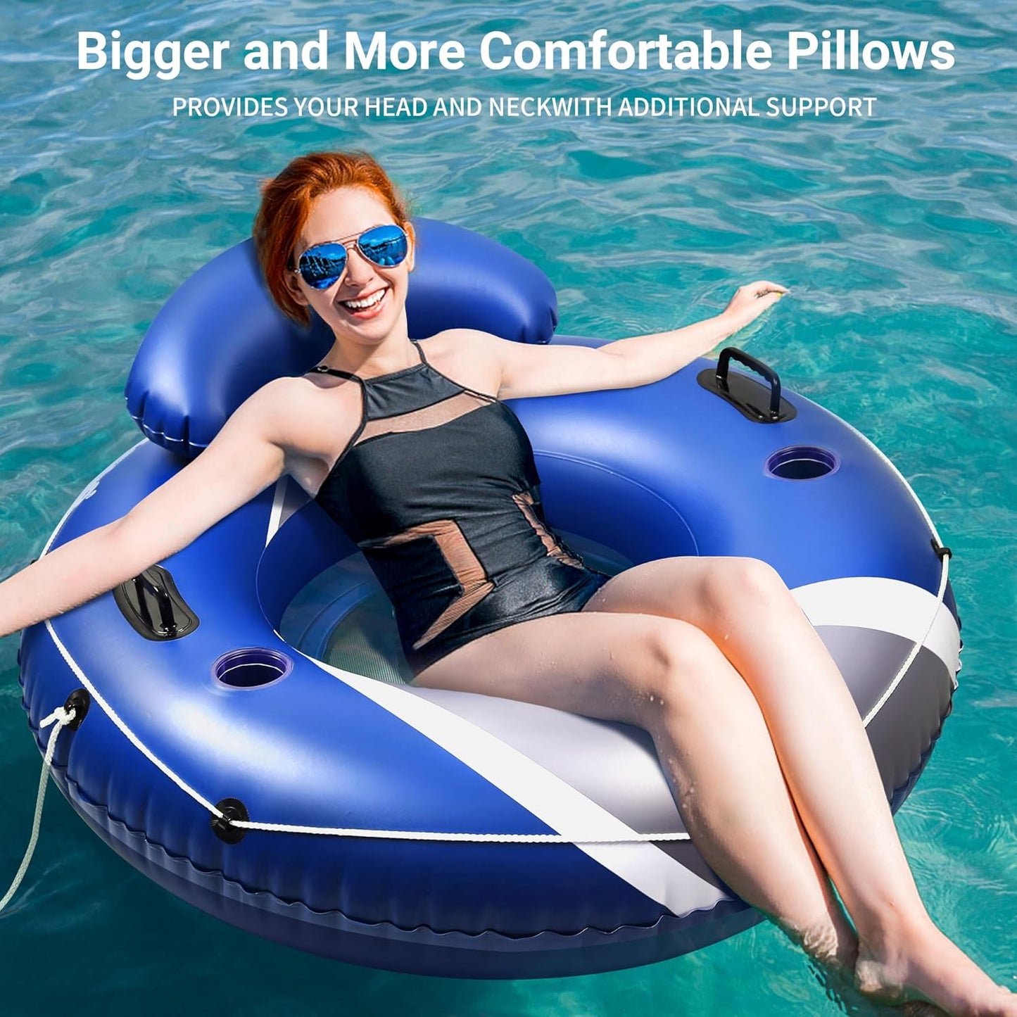 River Tubes for Floating Heavy Duty, Pool Float Adult,53" Inflatable Float Tube for Beach Lake Rafting, River Floats with Mesh Bottom