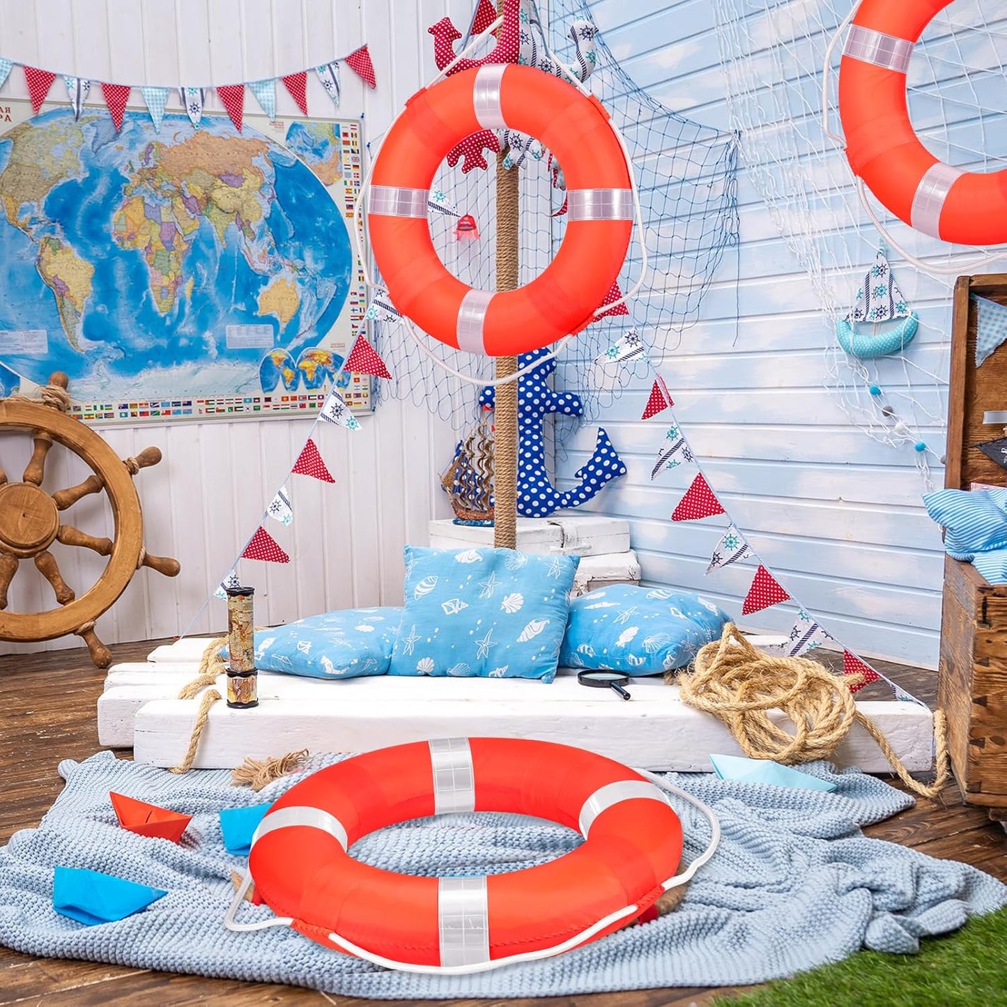 20 Inch Life Preserver Ring with Water Floating Lifesaving Rope 98.4FT Set, Swim Foam Buoy Swimming Pool Safety Throwing Ring Rope Rescue Lifeguard Wall Decoration