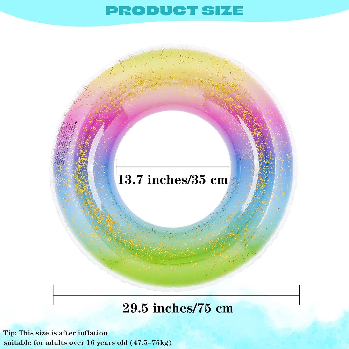 Elcoho 8 Pieces 36 Inches Inflatable Pool Floats Colorful Glitter Pool Tubes Transparent Swimming Ring Pool Floats Toy for Summer Beach, Pool Supplies