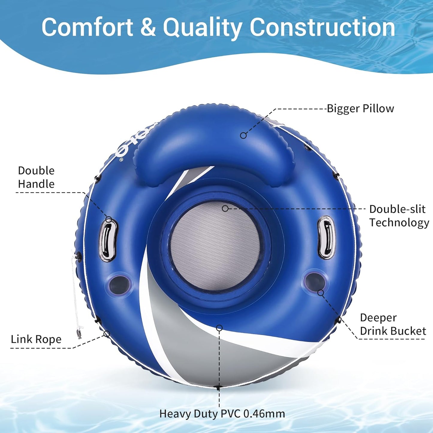 River Tubes for Floating Heavy Duty, Pool Float Adult,53" Inflatable Float Tube for Beach Lake Rafting, River Floats with Mesh Bottom