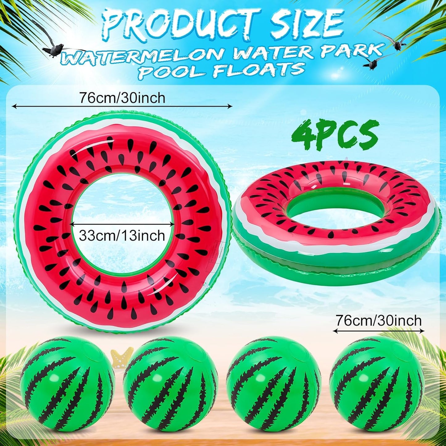 Lewtemi 8 Pcs Fruit Pool Floats Watermelon Swimming Rings Watermelon Beach Balls Inflatable Pool Floaties Inflatable Tubes Floaties Toys Hawaiian Beach Summer Tropical Party for Adult
