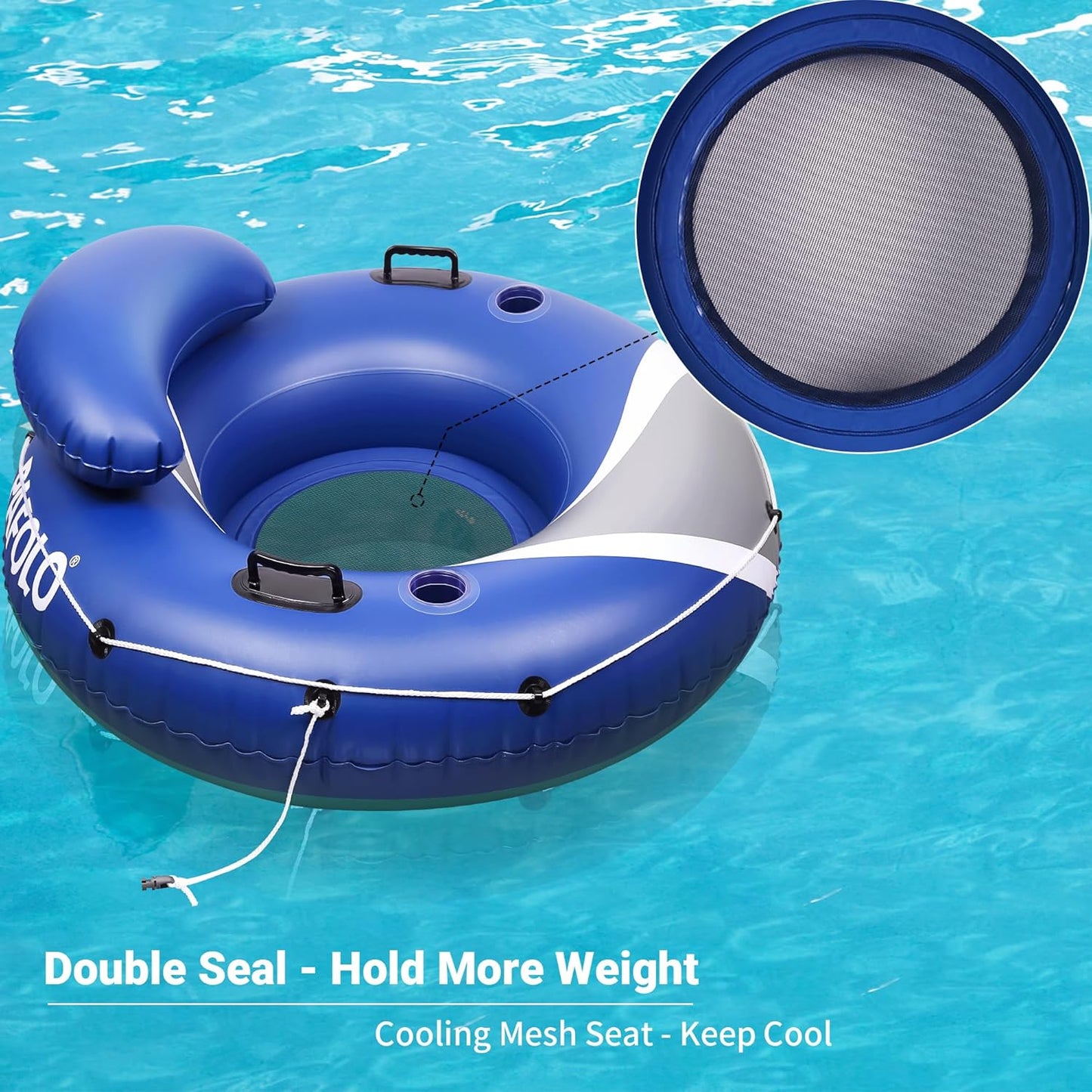 River Tubes for Floating Heavy Duty, Pool Float Adult,53" Inflatable Float Tube for Beach Lake Rafting, River Floats with Mesh Bottom