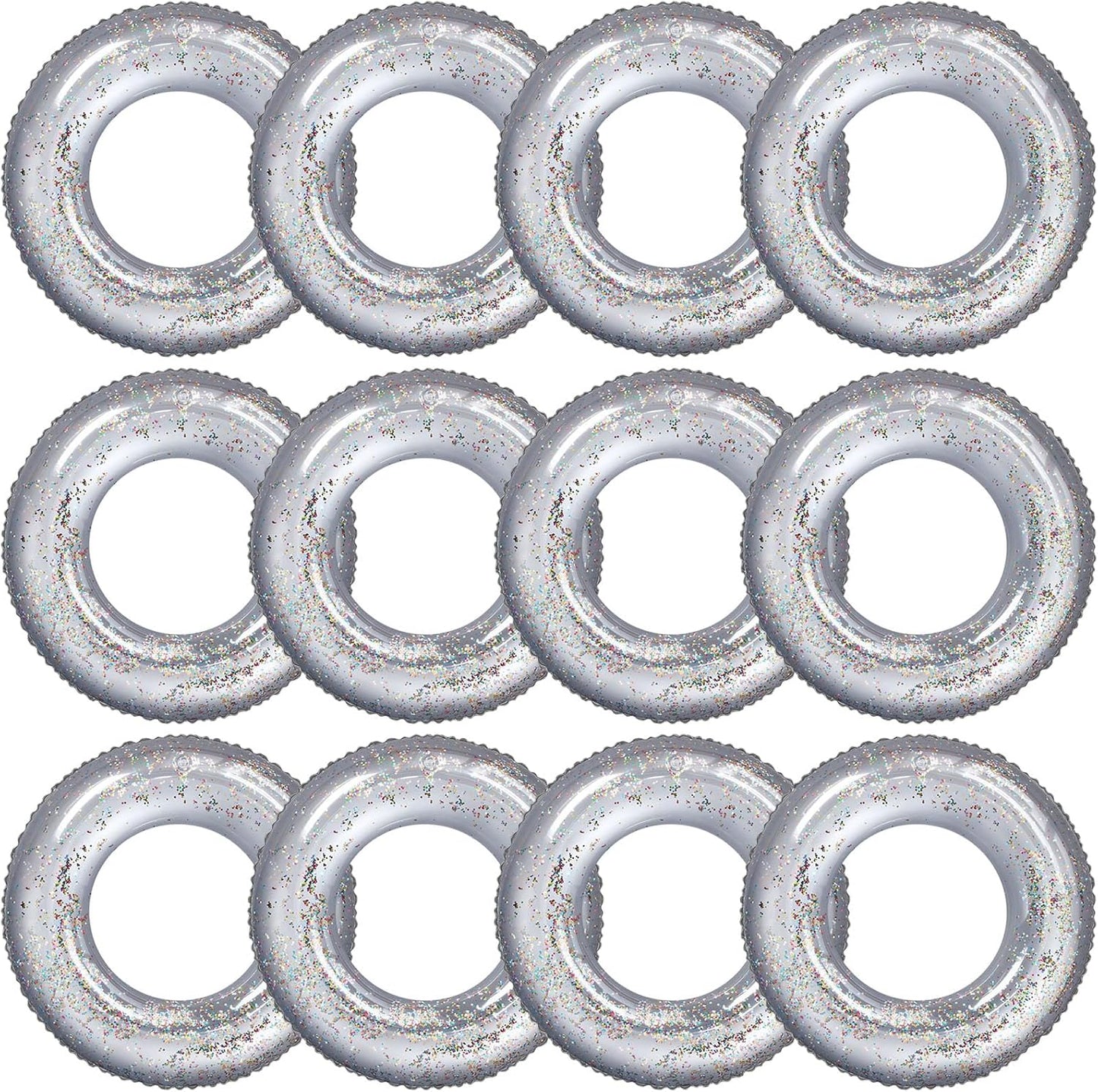 12 Pcs Summer Swim Rings with Glitter Fun Inflatable Pool Float Round Shaped Swimming Pool Tubes for Beach Party Supplies