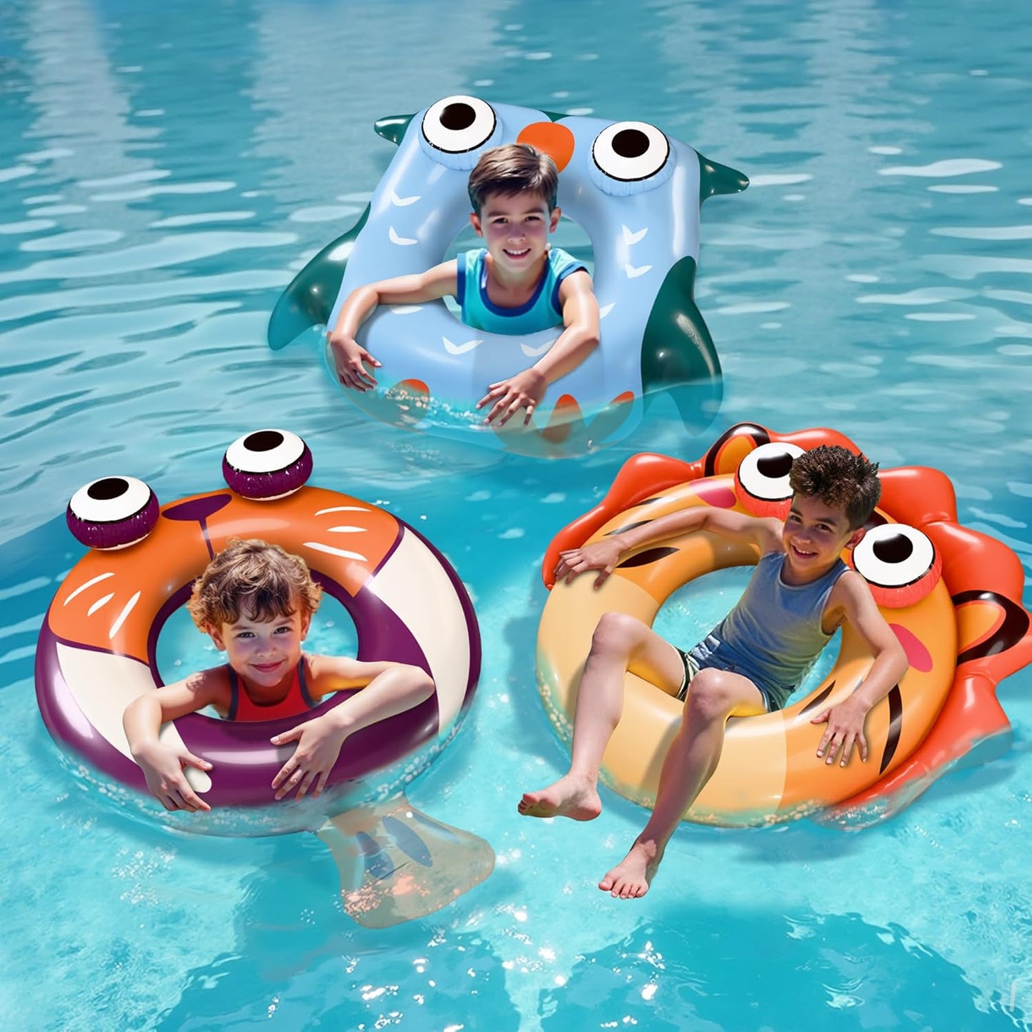 Pool Wave Kids Swim Rings Pool Floats, Toddler Inflatable Animal Swimming Tube Floaties, Summer Outdoor Water Floating Toy, Family Party Gift 3 4 5 6 7 8 9 Year Old Boy Girl Children Teen - 3 Pack
