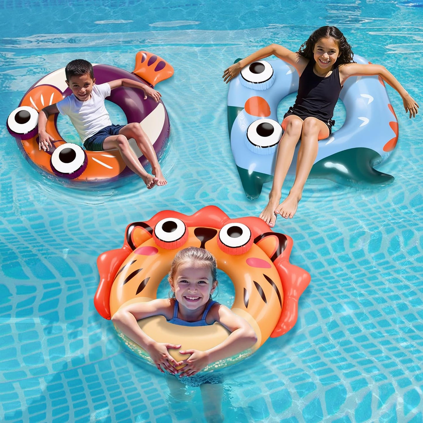 Pool Wave Kids Swim Rings Pool Floats, Toddler Inflatable Animal Swimming Tube Floaties, Summer Outdoor Water Floating Toy, Family Party Gift 3 4 5 6 7 8 9 Year Old Boy Girl Children Teen - 3 Pack