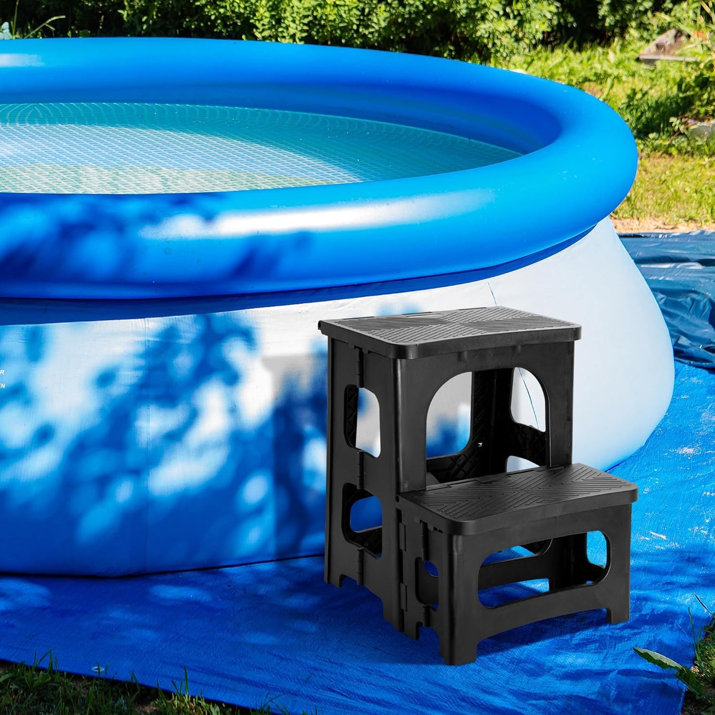 DECOHS Foldable Spa Hot Tub Steps, Non-Slip 2 Step Stool Pool Ladder, Universal Spa Steps Hot Tub Stairs for Outdoor Indoor Deck Patio Steps Accessories, Black