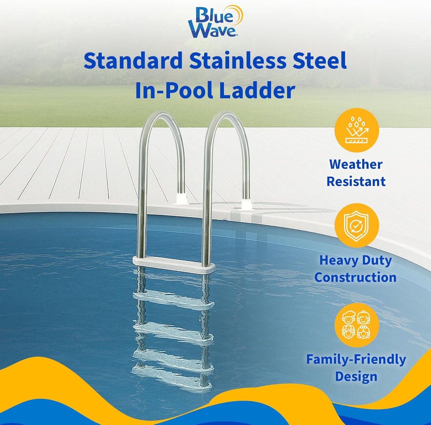 Blue Wave NE122SS Stainless Steel In-Pool Ladder,Silver/white